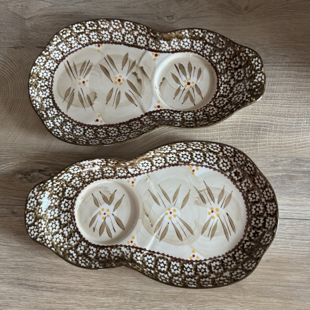 Temptations by Tara Snack Plates Old World Brown‎ Beige Floral Ceramic Set of 2